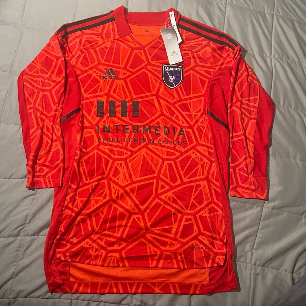 Adidas San Jose Earthquakes Long Sleeve Jersey Red MLS Quakes Mens Medium HI6517